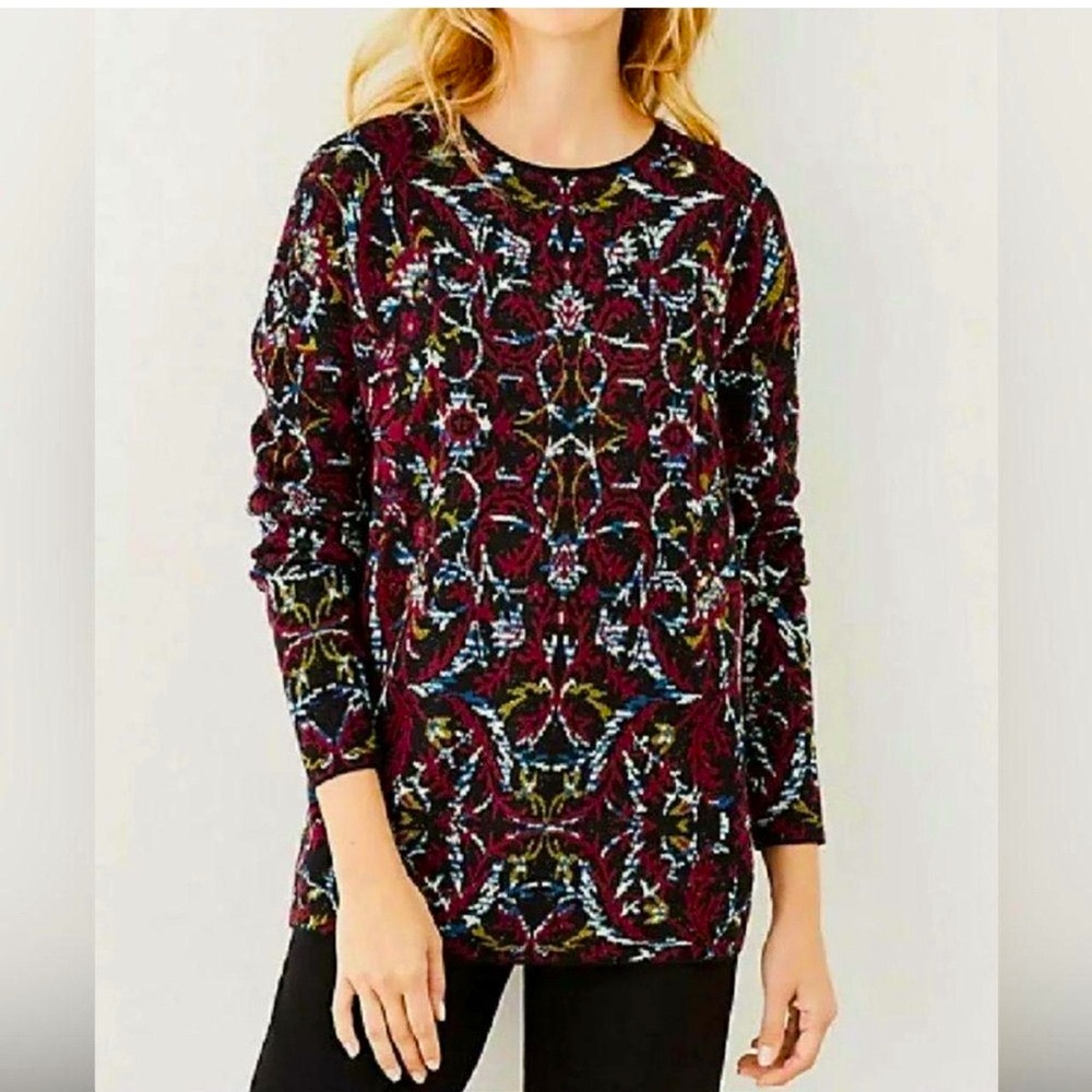 ⭐️J.Jill Sweater Tunic, Jacquard Burgundy & Black, Sz.M, Easy Classy Elegance! 🤩